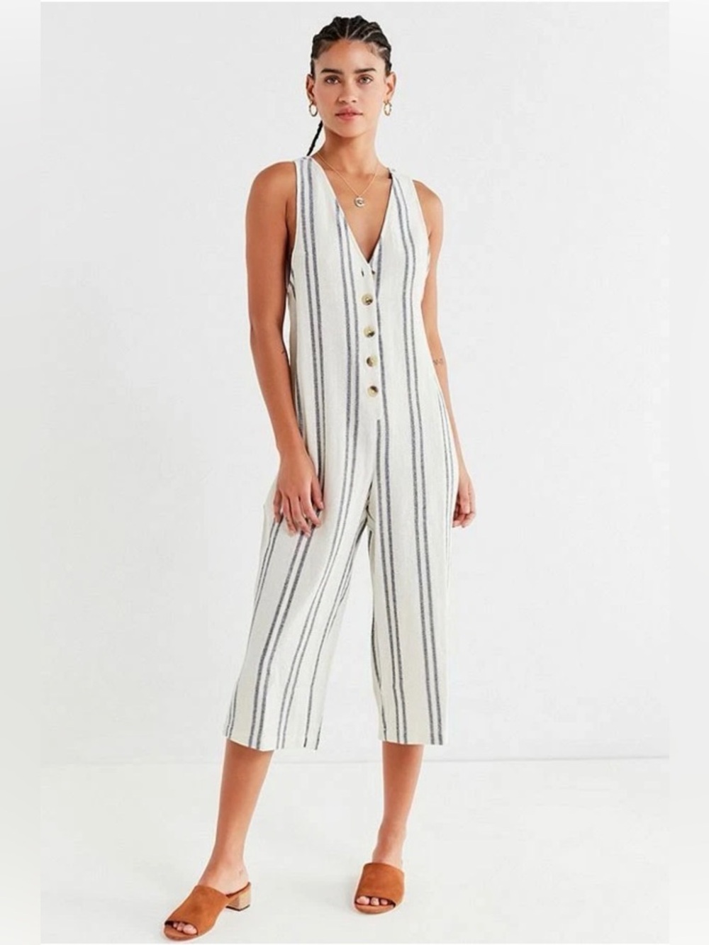 Urban Outfitters Jordan Chambray Cotton Striped Cropped Jumper Size Large